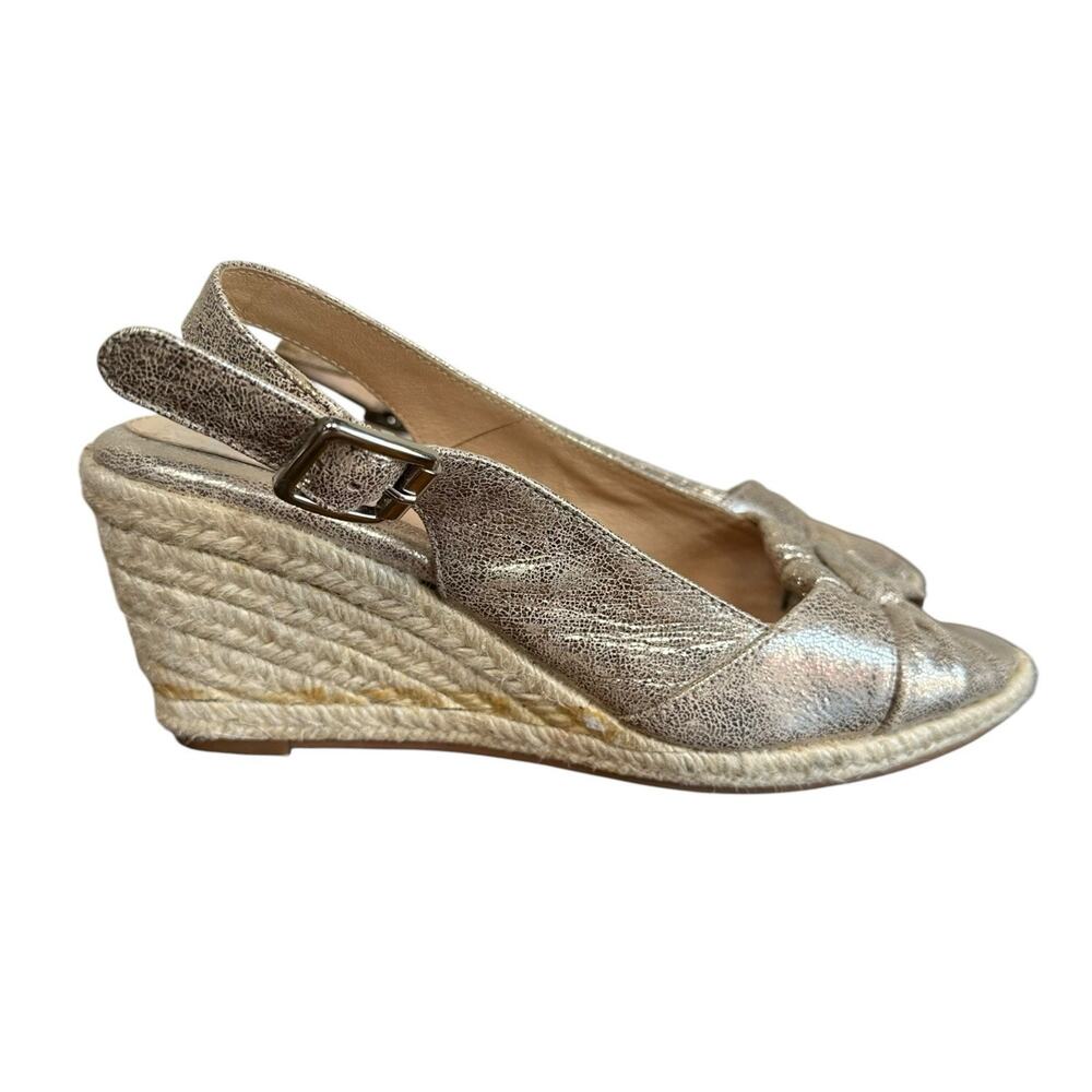 Nurture Women’s Toshe Gold Metallic Leather Espadrilles Wedge Heel Sandals 8M